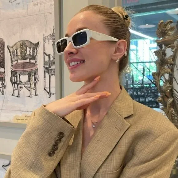 SALE! NEW Prada PR27ZS 17K08Z Talc White Dark Grey Unisex Rectangle Sunglasses - Picture 6 of 13